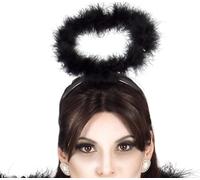 FIESTAS GUIRCA | Black Marabou Angel Halo Headband (One Size) - Fancy Dress Accessory for Halloween, Carnival and Costume Parties - Ideal for Dark Angel and Demon - Unisex Adult - Black