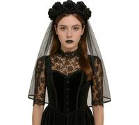 FIESTAS GUIRCA | Black Veil Headband (One Size) - Fancy Dress Accessory for Halloween and Horror Parties - Ideal for Witches, Vampires, and Ghost Brides - Unisex - Black