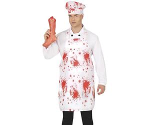 FIESTAS GUIRCA | Blood Splatter Chef Costume Set Adult - Hat & Apron | 2-Piece Set | Red Splatter | With Headpiece | 55X70cm | Polyester | Halloween, Carnival, Fancy Dress