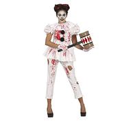 FIESTAS GUIRCA Bloody Clown - White Outfit with T-Shirt and Pants Fancy Dress Costume Adult Woman Size S 8-10