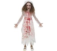 FIESTAS GUIRCA | Bloody Wife Fancy Dress Costume Children (7-9 Years) - Dress and Headband for Girls - Bloody Bride Costumes for Halloween - Ideal for Girls - White and Red