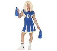 FIESTAS GUIRCA Blue Cheerleader Costume for Men (42-44/L) - Ideal for Stag Parties, Halloween, Carnival and Fancy Dress Parties - Adult - White and Blue