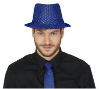FIESTAS GUIRCA | Blue Sequined Gangster Hat - Fancy Dress Accessory for 1920s Parties and Themed Celebrations - Ideal for Unisex Adults - Blue