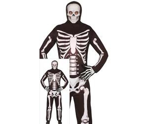 FIESTAS GUIRCA Bone Rattling Skeleton Men Fancy Dress Costume - Black Jumpsuit with Skeleton Print and Hood - Mens Halloween Costumes Adult Size L