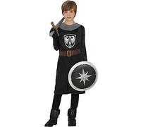 FIESTAS GUIRCA Brave Medieval Warrior Boys Fancy Dress Costume - Black Knight Kids Fancy Dress Costumes Boys 7-9 years
