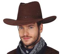 FIESTAS GUIRCA | Brown Synthetic Leather Cowboy Hat (One Size) - Cowboy Fancy Dress Accessory for Wild West, Texas and Carnival Parties - Ideal for Halloween and Themed Celebrations - Dark Brown