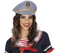 FIESTAS GUIRCA | Captain's Hat with Stripes (One Size) - Accessory for Military and Pilot Fancy Dress Costumes - Ideal for Carnival and Halloween Parties - Blue and White