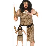 FIESTAS GUIRCA Caveman Costume Adult Man Animal Print Brown 4 Piece Set