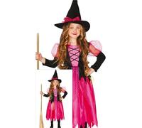 FIESTAS GUIRCA Charming Pink Witch Girls Fancy Dress Costume - Witch Costume Including Witch Hat - Halloween Girls Costumes Age 3-4 Years