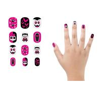 FIESTAS GUIRCA | Children's Fake Nails with Glue (12 pcs) - Vampire Design for Halloween and Fancy Dress Parties - Unisex Children's Makeup Accessories - Pink, Black