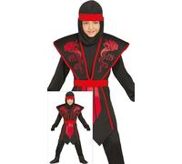 FIESTAS GUIRCA | Children's Ninja Costume Boy - Black & Red - 3-4 Years | 5-Piece Set | Dragon Motif | Contrast Trim | Polyester Fabric | Fancy Dress, Halloween, Carnival