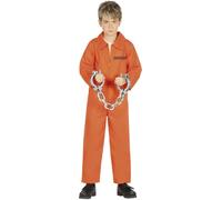 Childs Prisoner Fancy Dress Costume Kids Boys Convict Inmate Orange Outfit fg