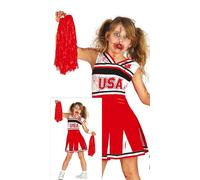 FIESTAS GUIRCA Childs Zombie Cheerleader Fancy Dress Red Cheerleader Uniform Costume Halloween Age 7-9