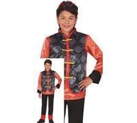 FIESTAS GUIRCA Chinese Boys Fancy Dress Costume - Red & Black Traditional Chinese Outfit - Japanese Kids Fancy Dress Costumes Boys - Boys Age 5-6 Years