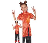 FIESTAS GUIRCA Chinese Carnival Costume Girls Traditional Chinese Outfit Red & Black China Japan Carnival Costume Children Girls 5-6 Years