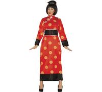 FIESTAS GUIRCA | Adult China Fancy Dress (10-12/M) - Kimono and Sash - Asian, Ninja and Geisha Costumes for Halloween, Carnival and Fancy Dress Parties - Ideal for Women - Black and Red