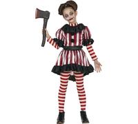 Childs Halloween Striped Clown Girl Fancy Dress Costume Kids Clown Outfit New fg