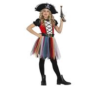 FIESTAS GUIRCA Colourful Pirate Girl Fancy Dress Costume - Pirate Hat and Dress with Tutu for Children 7-9 Years