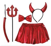 FIESTAS GUIRCA | Costume Devil Accessory Set Children - Red Metallic | 5-Piece Set | Shiny Look | Elastic Waist Skirt | Lightweight Polyester | Easy to Wear | Halloween, Karneval & Fasching