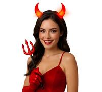 FIESTAS GUIRCA | Costume Devil Horn Headband Adult - Light-Up Red Horns | Illuminated Design | Black Band | Lightweight PVC & Metal | Universal Fit | Halloween, Karneval & Fasching