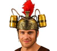 FIESTAS GUIRCA | Costume Drinking Helmet Roman Gladiator Adult/Child - Gold | Holds Two Cans | Flexible Tubes | Red Plume Detail | PVC Material | Carnival, Bachelor Party & Halloween