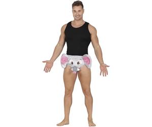 FIESTAS GUIRCA | Costume Elephant Willy Briefs Men - Cheeky Grey Novelty | Face Motif | 3D Stuffed Trunk | Padded Ears | Polyester Fabric | For Adults | Bachelor Party, Karneval & Fasching