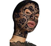 FIESTAS GUIRCA | Costume Full Face Mask Adult Child - Black Floral Lace | Mesh Overlay with Floral Motif | Eye and Mouth Cut-Outs | Sheer Finish | Polyester | Halloween, Karneval, Fasching