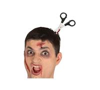 FIESTAS GUIRCA | Costume Headband Adult Unisex - Fake Scissors - Silver | Novelty Illusion Effect | Metallic Tone, Blood Detail | Lightweight Pvc | 4.3 in Prop | Halloween, Fancy Dress Parties