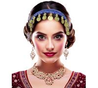 FIESTAS GUIRCA | Costume Headband Adult Woman - Blue Gold | Coin Charms Metallic | Sequin Trim Vibrant | Lightweight | Metal, Polyester, PVC | Carnival, Karneval & Fasching