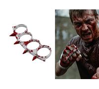 FIESTAS GUIRCA | Costume Knuckle Duster Prop Adult - Spiked - Grey/Red | Grey/red Detail | Faux Blood Effect | 11Cm | Lightweight PVC | Costume Prop | Halloween, Karneval & Fasching