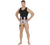 FIESTAS GUIRCA | Costume Rabbit Briefs Men - Grey | Face Print Design | 3D Fabric Ears | Plush Carrot Accent | Polyester Material | Fancy Dress, Stag Do