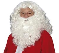 FIESTAS GUIRCA | Costume Santa Wig and Beard Set Adult Male - White Curly | Synthetic Fibres | Voluminous Style for Head and Chin | One Size Fits Most | Christmas, Carnival, Fasching