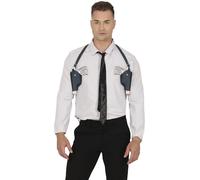 FIESTAS GUIRCA | Costume Shoulder Holster Set Adult Child - Double - Black | Twin Toy Pistols Harness | Faux Leather Look | Silver Accents | Halloween, Karneval & Fasching