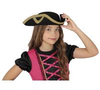 FIESTAS GUIRCA | Costume Tricorn Hat Children - Pirate Admiral Style | Classic Three-Cornered | Gold Braid Trim | Black Felt Look | Ages 8-11 | Lightweight | Halloween, Karneval & Fasching