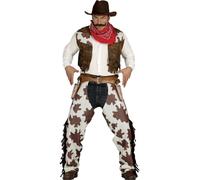 FIESTAS GUIRCA | Adult Cowboy Fancy Dress (44-46/XXL) - Waistcoat, Chaps and Bandana - Wild West, Texas and Cowboy Costumes for Halloween, Carnival and Fancy Dress Parties - Brown and White