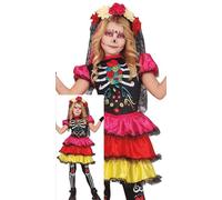 FIESTAS GUIRCA Day Of The Dead Girls Fancy Dress Costume - Multicoloured Skeleton Dress - Halloween Girls Costumes Age 7-9 Years