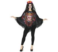 FIESTAS GUIRCA Day Of The Dead Poncho for Halloween Costume Adult Women - Skulls and Flowers Senorita Adults Fancy Dress Costumes Women Size M 10-12