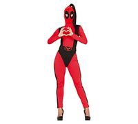 FIESTAS GUIRCA Super Antiheroine Fancy Dress Costume - Funny Super Hero Red and Black Jumpsuit with Belt and Hood for Ladies Size M