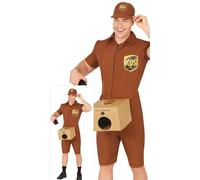 FIESTAS GUIRCA | Delivery Driver Willy Costume Set Adult Men - Brown - L | Includes Jumpsuit, Cap, and Novelty Parcel | Polyester | Size L (52-54) | Carnival, Halloween, Stag and Hen Dos