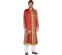 FIESTAS GUIRCA | Desert Prince Fancy Dress Costume Adult - Hat and Tunic - Arab Sheikh Costumes for Halloween, Carnival and Fancy Dress Parties - Ideal for Men - Red and Gold