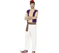 FIESTAS GUIRCA | Desert Thief Fancy Dress Costume Adult (38-40/M) - T-Shirt, Waistcoat, Belt, Trousers and Hat - Arab Prince Costumes for Halloween and Themed Parties - Man - Purple and White