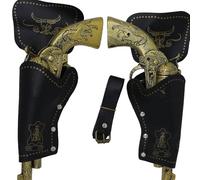 Fiestas Guirca Double Holster cowboy with bronze-colored plastic guns
