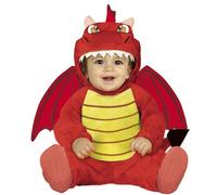 FIESTAS GUIRCA | Dragon Costume Baby Boy - Flannel - Red - 18-24 months | Hooded Jumpsuit Set | 3D Face, Wings, Tail | Polyester | 18-24 Size | Halloween, Carnival, Birthday Party
