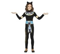 FIESTAS GUIRCA Egyptian Cat Girl Fancy Dress Costume - Kids Outfit with Black Cat Headband and Cleopatra Jumpsuit for Children 7-9 Years