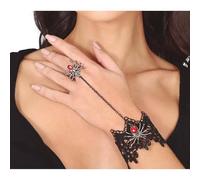 FIESTAS GUIRCA | Embroidered Bracelet and Spider Ring (One Size) - Jewellery Accessory for Vampire Fancy Dress and Halloween - Ideal for Adult Women - Black