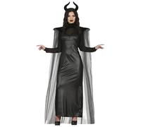 FIESTAS GUIRCA Evil Fairy - Elegant Black Dress with Cape and Horns Fancy Dress Costume Adult Woman Size S 8-10