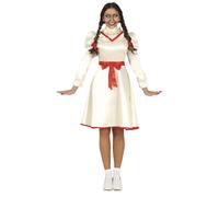 FIESTAS GUIRCA Evil Doll - White Dress with Red Bows Fancy Dress Costume Adult Woman Size L 14-16
