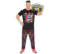 FIESTAS GUIRCA 80s Forever Outfit Mens Fancy Dress Costume - Colourful Shirt and Shiny Metallic Pants - Rainbow Fancy Dress Men Size L 42-44