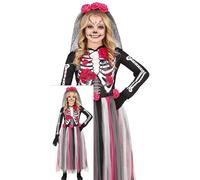 FIESTAS GUIRCA Pink Day of the Dead Girls Fancy Dress Costume - Long Dress and Headband with Flowers - Halloween Girls Costumes Age 3-4 Years