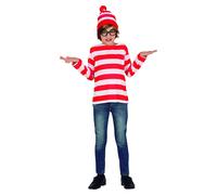 FIESTAS GUIRCA Red and White Traveller Girl or Boy Fancy Dress Costume - Red and White Striped Shirt and Bobble Hat for Children 5-6 Years